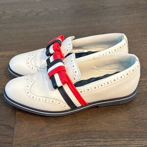 GFORE Women’s leather slip on golf shoes, patriotic bow slip on, size 8
